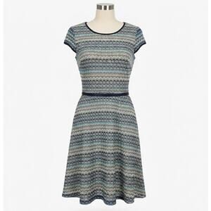 Madison Leigh Size 16 Blue Knit A-Line Dress with Belt